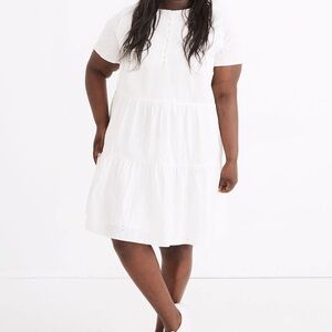 Madewell Embroidered Eyelet Button-Front Tiered Mini Dress-Size Medium